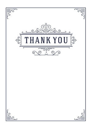"Thank You" set in an ornate Victorian rule frame.